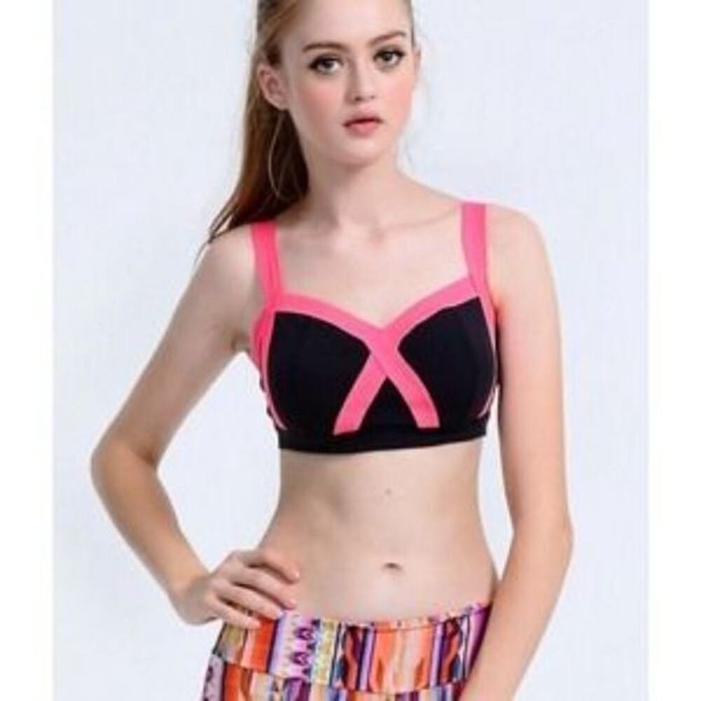 Balini Sports Black & Pink Colorblock Brittany Yoga Sports Bra Women's 4